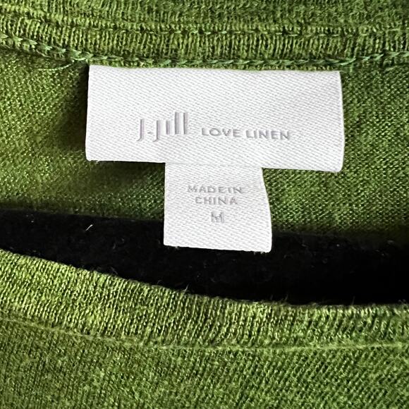 J Jill Love Linen Green Top Lightweight Casual Cottagecore Quiet Luxury Medium - Picture 5 of 6